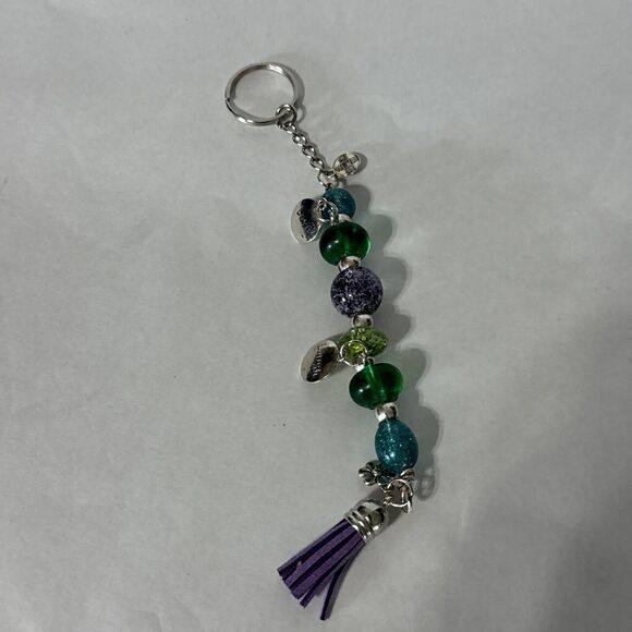 Handmade Epoxy Resin Key Chain Or Purse Charm Green Purple Blue Glitter Beads - Picture 3 of 7